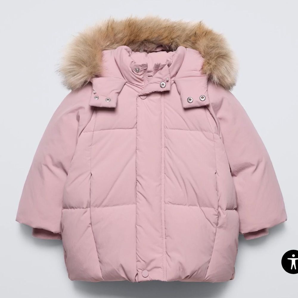 ZARA WATER REPELLENT HOODED DOWN PUFFER COAT MAUVE 18-24 MONTHS New With Tags‎